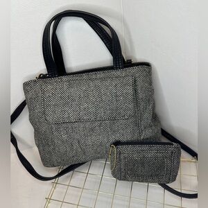 CROFT & BARROW Black and White 
Herringbone Tweed Pattern Handbag w/ Coin Purse